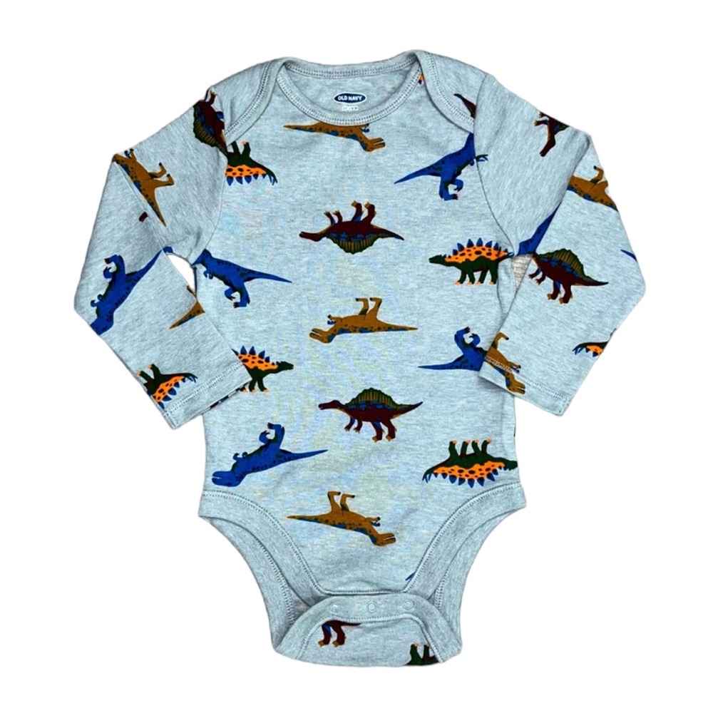 NWT Old Navy Dinosaur Onesie Bodysuit 18-24 Gray Blue